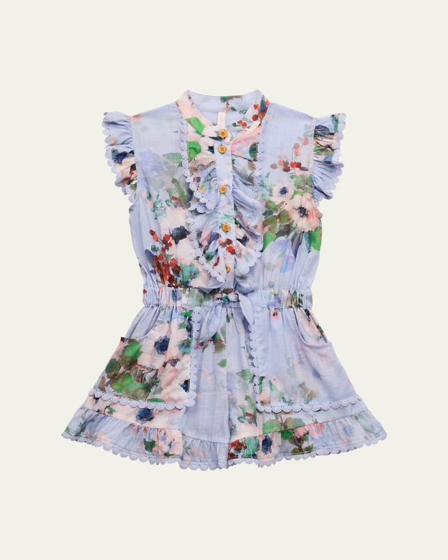 Girl's Everley Frill Floral-Print Playsuit, Size 1-12